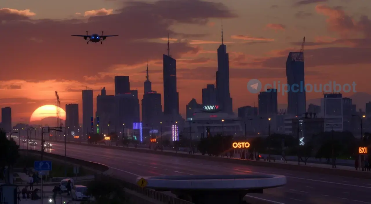 هوش مصنوعی کاربردی (پایه) A futuristic city skyline at sunset with flying cars and glowing neon signs, vibrant colors, high detail, photorealistic