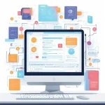 A clean, modern illustration of a computer screen displaying HTML and CSS code snippets, with visual elements like tags, brackets, and syntax highlighting, surrounded by subtle web development symbols like a browser window and a stylized code editor interface, in a professional and educational style